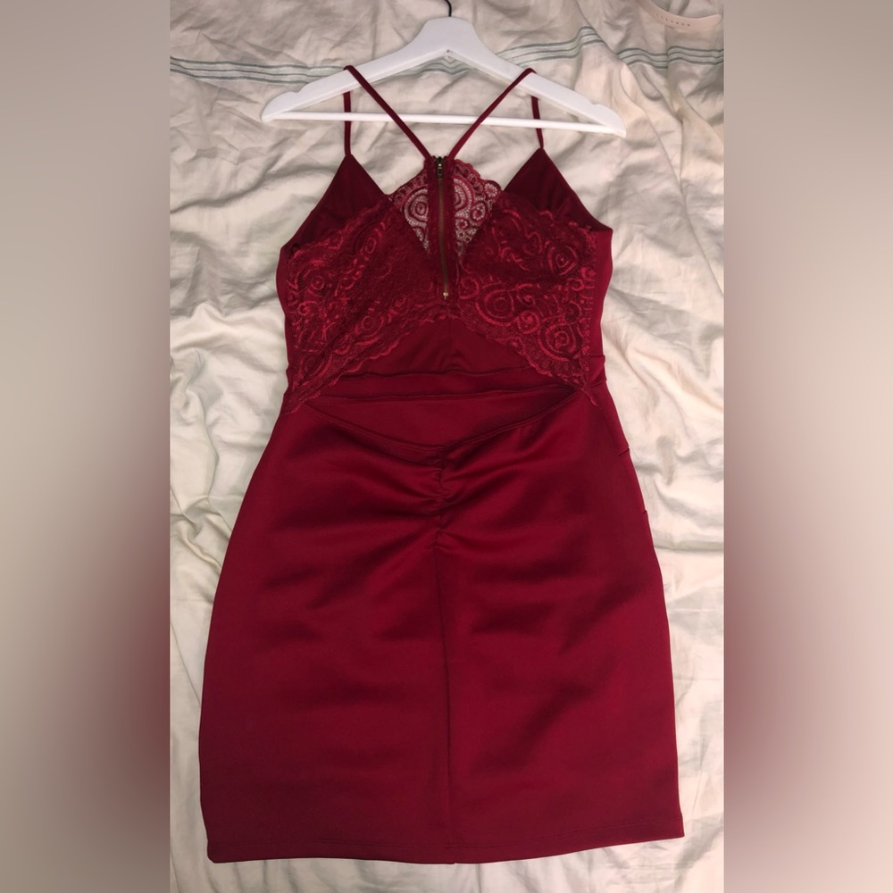 Le Château - Red Mini Dress - Lace - Size L - Picture 2 of 4